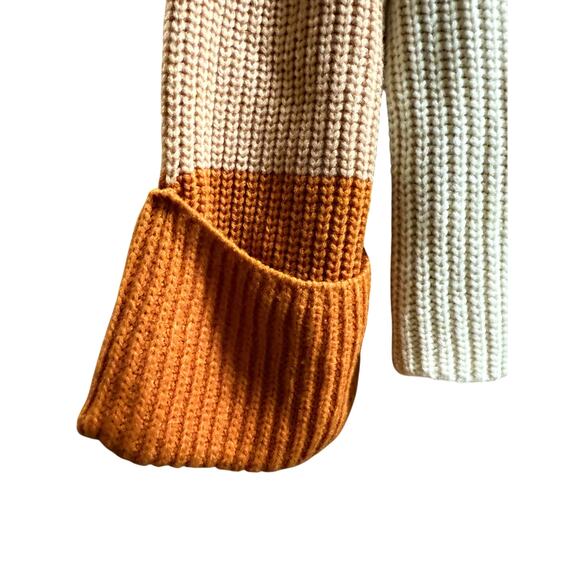 Simplee Knit Turtleneck Sweater Color Block Orange & Tan - Size Large - Picture 5 of 6
